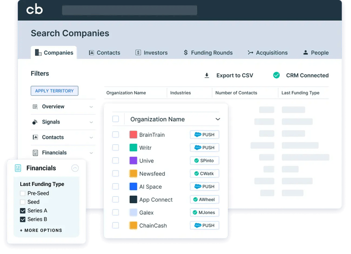 Screenshot of the Crunchbase web app